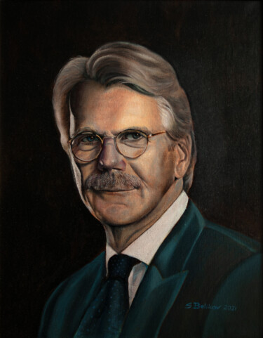 Painting titled "портрет Bjorn Wahlr…" by Sergey Belikov, Original Artwork, Oil Mounted on Wood Stretcher frame