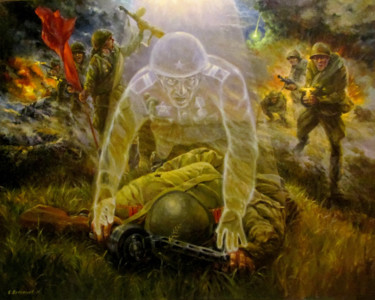 Painting titled "In attack" by Sergey Bessonov, Original Artwork, Oil