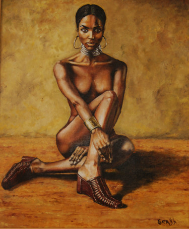 Ζωγραφική με τίτλο "african girl" από Sergey Kirillov, Αυθεντικά έργα τέχνης, Λάδι