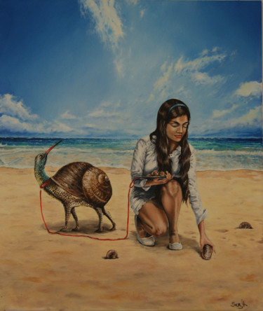 Pintura titulada "on the beach" por Sergey Kirillov, Obra de arte original, Oleo