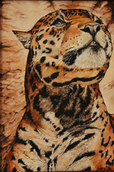 Peinture intitulée "wild cat" par Sergey Kirillov, Œuvre d'art originale, Huile