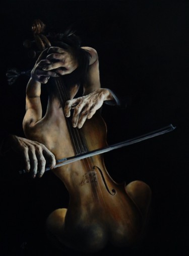 Painting titled "The Cello" by Sergey Kolesnikov (Ks), Original Artwork, Oil