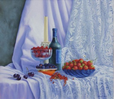 Painting titled "the strawberries-ra…" by Sergey Kolodyazhniy, Original Artwork, Oil