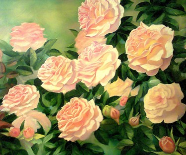 Painting titled "Yellow roses" by Sergey Kolodyazhniy, Original Artwork, Oil