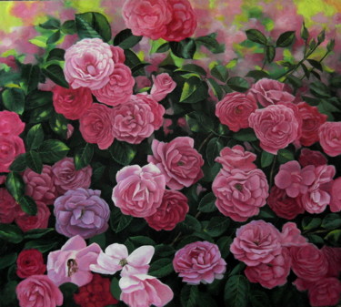 Painting titled "Rose garden" by Sergey Kolodyazhniy, Original Artwork, Oil