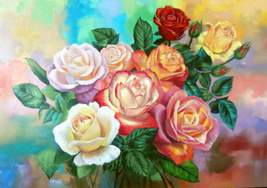Painting titled "Roses" by Sergey Kolodyazhniy, Original Artwork, Oil