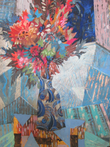 Painting titled "Night Bouquet" by Sergey Kostin, Original Artwork, Acrylic