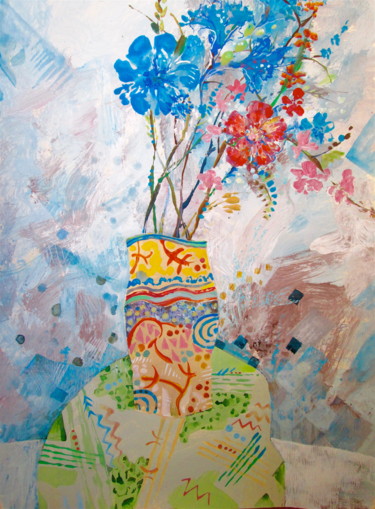 Ζωγραφική με τίτλο "Floral Still Life o…" από Sergey Kostin, Αυθεντικά έργα τέχνης, Ακρυλικό