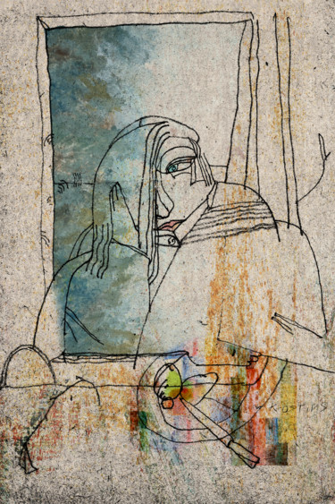 Printmaking titled "Women by the Window" by Sergey Kostin, Original Artwork, Pencil