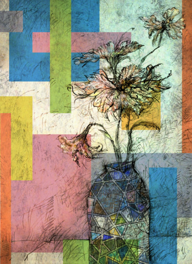 Drawing titled "Flowers in Vase" by Sergey Kostin, Original Artwork, Pencil