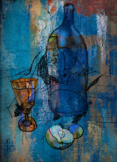 Dessin intitulée "Blue Still Life" par Sergey Kostin, Œuvre d'art originale, Crayon