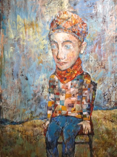 Painting titled "Seating Boy" by Sergey Kostin, Original Artwork, Acrylic