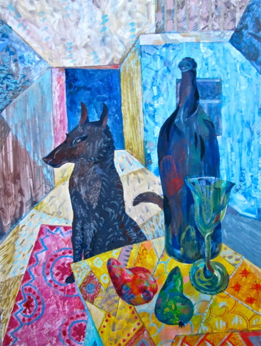 Painting titled "Still Life with Bla…" by Sergey Kostin, Original Artwork, Acrylic