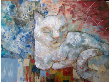 Painting titled "White Cat" by Sergey Kostin, Original Artwork, Acrylic