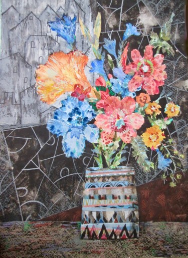 Schilderij getiteld "Night Flowers" door Sergey Kostin, Origineel Kunstwerk, Aquarel