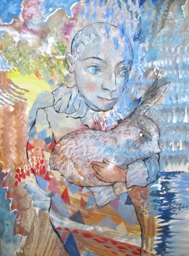 Картина под названием "Clown with Rabbit" - Sergey Kostin, Подлинное произведение искусства, Акрил