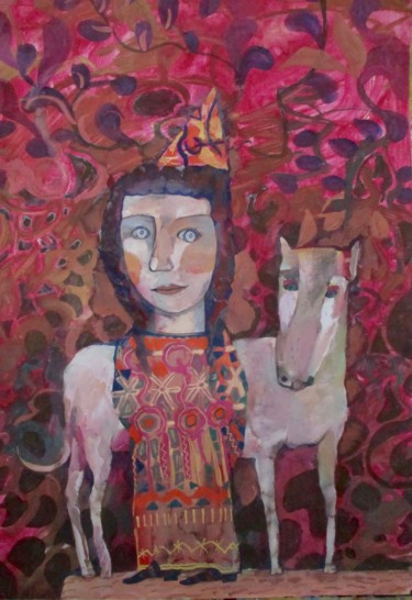 Painting titled "Little Princess wit…" by Sergey Kostin, Original Artwork, Tempera