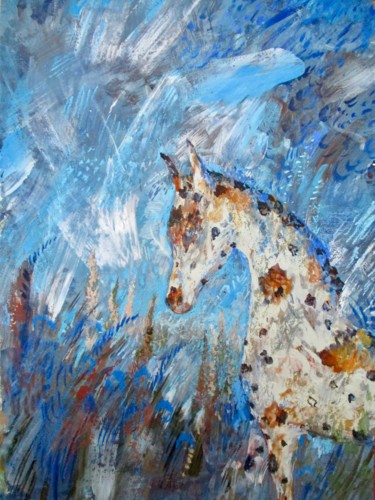Картина под названием "White Horse" - Sergey Kostin, Подлинное произведение искусства, Акрил