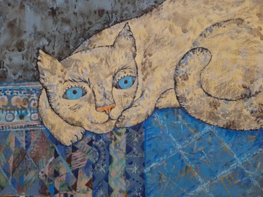 Painting titled "Yellow Cat" by Sergey Kostin, Original Artwork, Acrylic