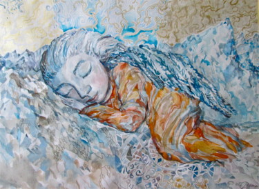 Картина под названием "Dreaming Angel" - Sergey Kostin, Подлинное произведение искусства, Акварель