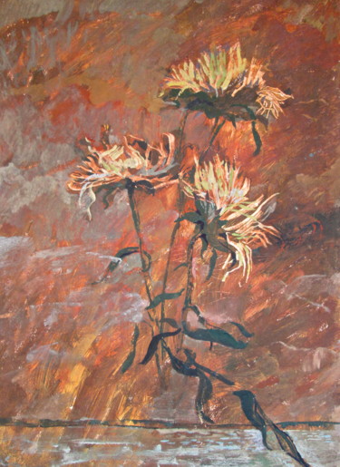 Peinture intitulée "Flying Bouquet" par Sergey Kostin, Œuvre d'art originale, Tempera