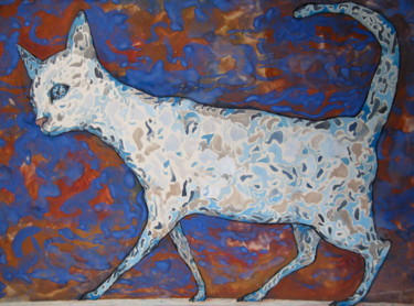 Ζωγραφική με τίτλο "Walking White Cat" από Sergey Kostin, Αυθεντικά έργα τέχνης, Ακουαρέλα
