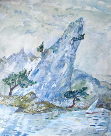 Painting titled "Chinese Landscape" by Sergey Kostin, Original Artwork, Watercolor