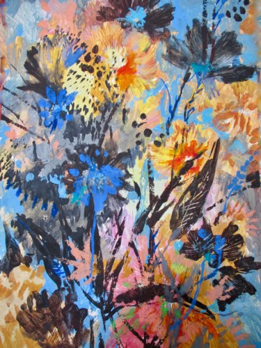 Peinture intitulée "Flowers Expression" par Sergey Kostin, Œuvre d'art originale, Tempera