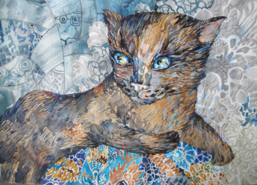 Dibujo titulada "Cat Feelings" por Sergey Kostin, Obra de arte original, Acuarela