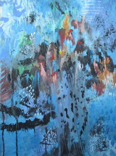 Schilderij getiteld "Blue Landscape" door Sergey Kostin, Origineel Kunstwerk, Tempera