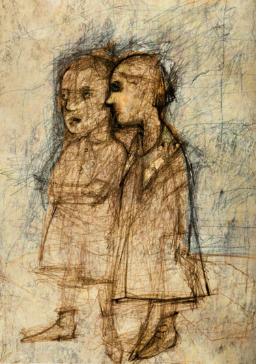 Σχέδιο με τίτλο "Children" από Sergey Kostin, Αυθεντικά έργα τέχνης, Γραφίτης