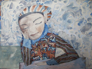 Peinture intitulée "Dreaming Clown" par Sergey Kostin, Œuvre d'art originale, Aquarelle