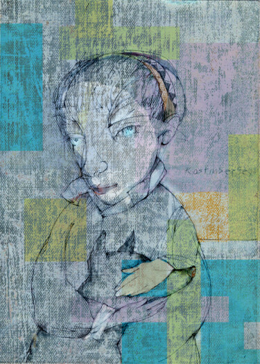 Malerei mit dem Titel "Boy with  Dog" von Sergey Kostin, Original-Kunstwerk, Digitale Malerei