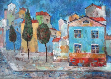 Painting titled "Lonely Town" by Sergey Kostin, Original Artwork, Acrylic
