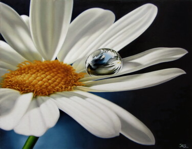 Painting titled "Chamomile" by Sergey Kuzmin, Original Artwork, Oil Mounted on Other rigid panel