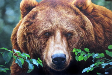 Painting titled "Bear" by Sergey Kuzmin, Original Artwork, Oil Mounted on Other rigid panel