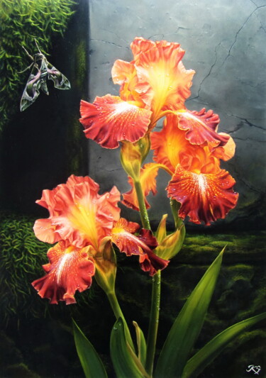Painting titled "Irises" by Sergey Kuzmin, Original Artwork, Oil