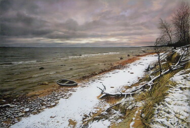 Pittura intitolato "Ladoga lake" da Sergey Kuzmin, Opera d'arte originale, Olio