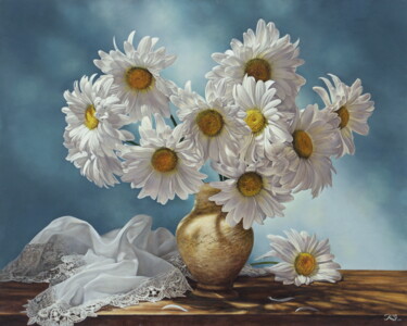 Картина под названием "Chamomiles" - Sergey Kuzmin, Подлинное произведение искусства, Масло