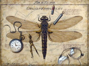 Painting titled "Dragonfly Leonardo" by Sergey Kuzmin, Original Artwork, Oil