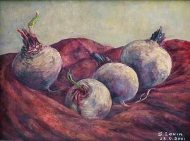 Painting titled "beetroot on red vel…" by Sergey Levin, Original Artwork, Oil