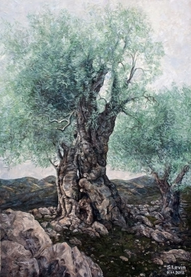 Pittura intitolato "olive" da Sergey Levin, Opera d'arte originale, Olio