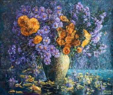 Peinture intitulée "autumn flowers" par Sergey Levin, Œuvre d'art originale, Huile