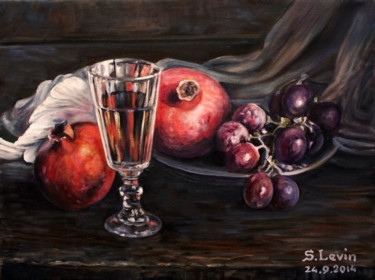 Painting titled "still life with pom…" by Sergey Levin, Original Artwork, Oil
