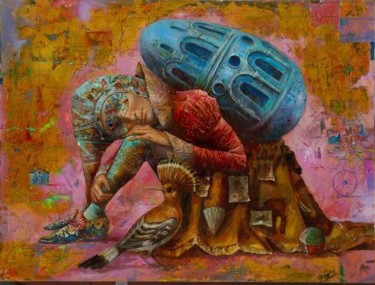 Картина под названием "Течение рек" - Sergey Lukyanov, Подлинное произведение искусства, Масло Установлен на Деревянная рама…