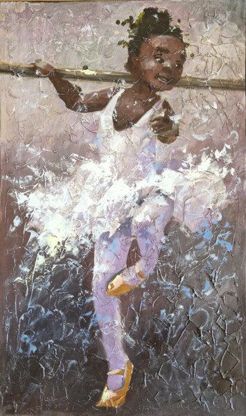 Schilderij getiteld "little ballerina" door Sergey Makhov, Origineel Kunstwerk, Olie Gemonteerd op Frame voor houten brancard