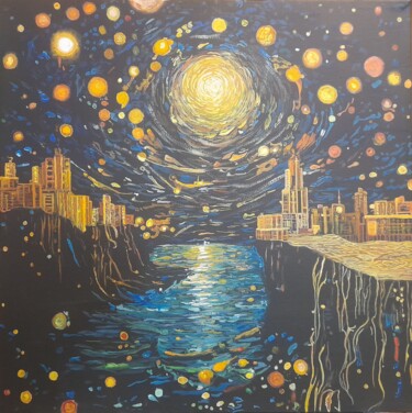 Картина под названием "звездопад на берегу" - Sergey Milin, Подлинное произведение искусства, Акрил