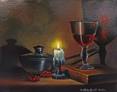 Peinture intitulée "Candle and cup of w…" par Sergey Miqayelya, Œuvre d'art originale, Huile Monté sur Châssis en bois