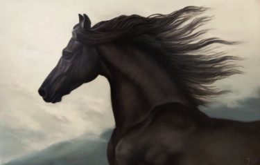 Painting titled "Arabian horse (40x6…" by Sergey Miqayelya, Original Artwork, Oil Mounted on Wood Stretcher frame