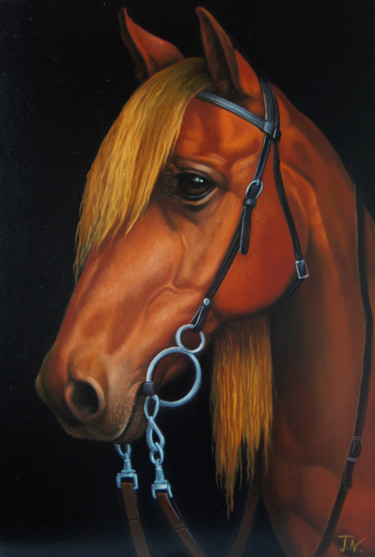 Painting titled "Horse portrait-2 (4…" by Sergey Miqayelya, Original Artwork, Oil Mounted on Wood Stretcher frame